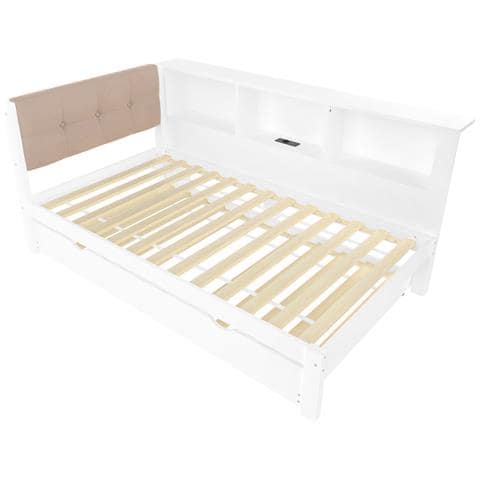 Letto Da Giorno 90x200cm, Divano Letto, Con Letto A Scomparsa 90x190cm, Letto Singolo Con Striscia Led Oscurabile, Ripiano, Connessione Usb, Legno Di Pino, Bianco, Senza Materasso - Foto 4