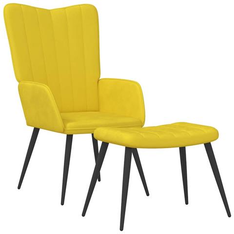 Poltrona Relax Con Sgabello Giallo Senape In Velluto - Foto 1