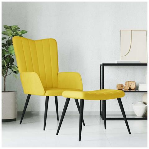 Poltrona Relax Con Sgabello Giallo Senape In Velluto - Foto 8