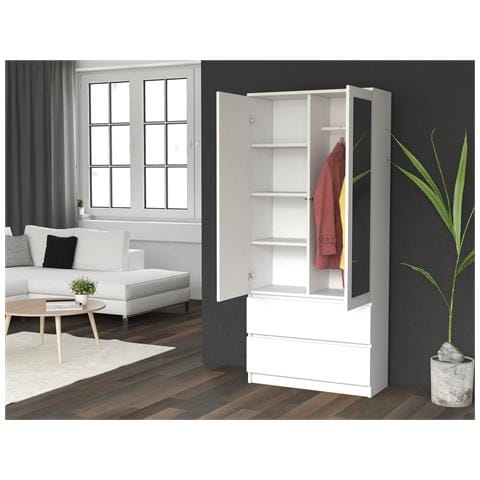 SS-90 BIEL LUSTRO armadio /guardaroba per camera da letto 5 ripiani 2 porta /porte Bianco - Foto 2