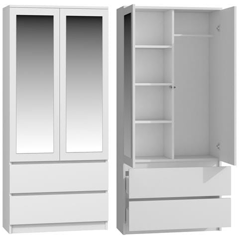 SS-90 BIEL LUSTRO armadio /guardaroba per camera da letto 5 ripiani 2 porta /porte Bianco - Foto 1