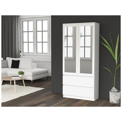 SS-90 BIEL LUSTRO armadio /guardaroba per camera da letto 5 ripiani 2 porta /porte Bianco - Foto 5