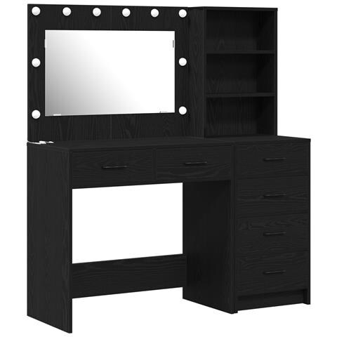 Set da toeletta a 2 pezzi con LED in legno ingegnerizzato nero - Foto 1