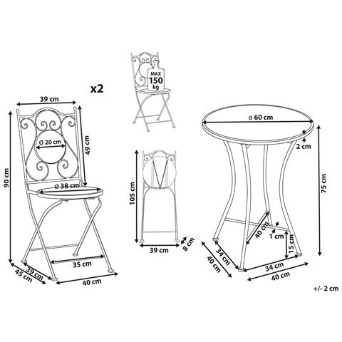 Set Bistrot Pieghevole Comiso Metallo Nero/bianco - Foto 8