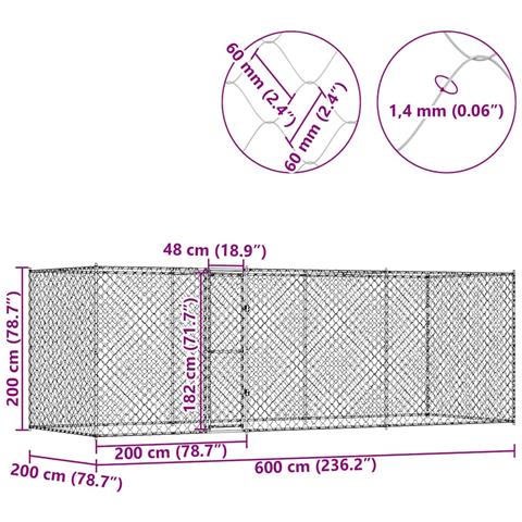 Gabbia per cani Argento 600 x 200 x 256 cm Acciaio zincato - Foto 9