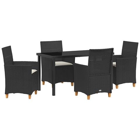 Set da Pranzo per Giardino 5 pcs Nero polyrattan - Foto 1