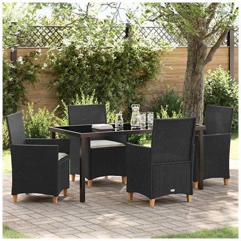 Set da Pranzo per Giardino 5 pcs Nero polyrattan - Foto 2