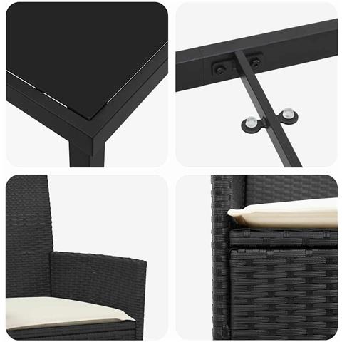 Set da Pranzo per Giardino 5 pcs Nero polyrattan - Foto 9
