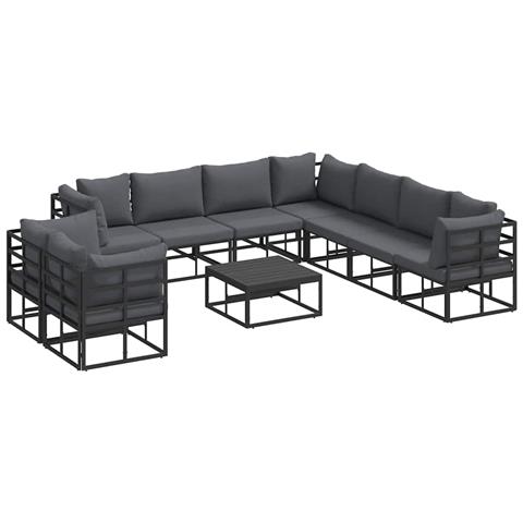 Set Divano da Giardino con cuscino 10 pcs Nero Alluminio - Foto 1