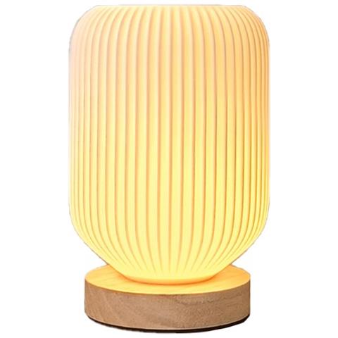 Lampada Da Tavolo Dimmerabile Usb Stampata In 3d Con Base In Legno - Moderna Luce Notturna Da Comodino - Foto 1