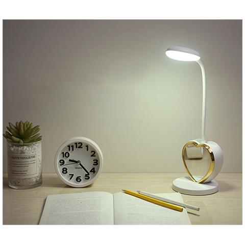 Lampada Da Scrivania Usb A Forma Di Cuore Con Porta Penne, Luminosità Regolabile E Specchio Magnetico - Foto 5
