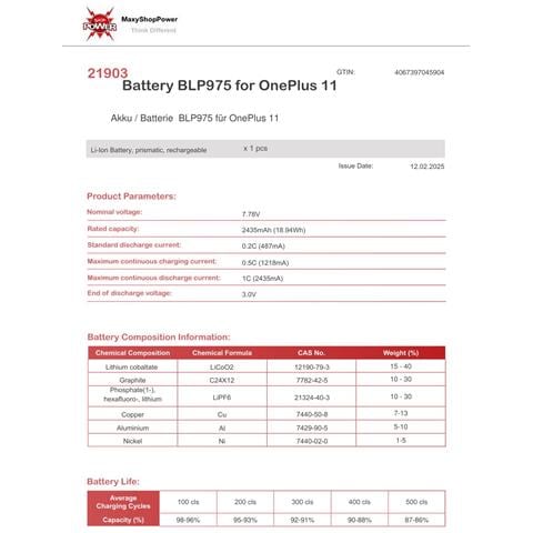 Oem Batteria Testata Ricambio Pari Originale Blp975 Per Oneplus 11 5g - Foto 2