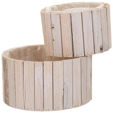 Set Di 2 Cestini Rotondi In Legno Marrone - Foto 1