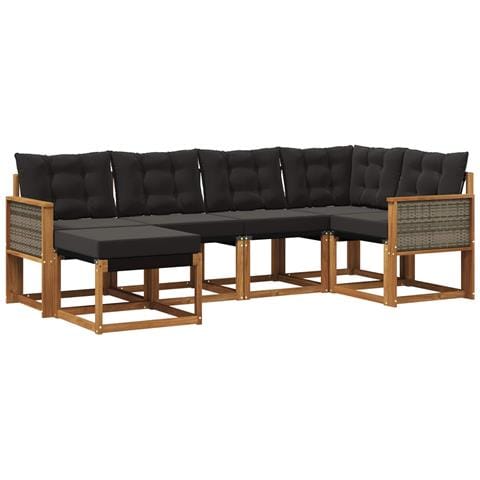 Set di divani da esterno con cuscino 6 pcs Naturale e Nero - Foto 1
