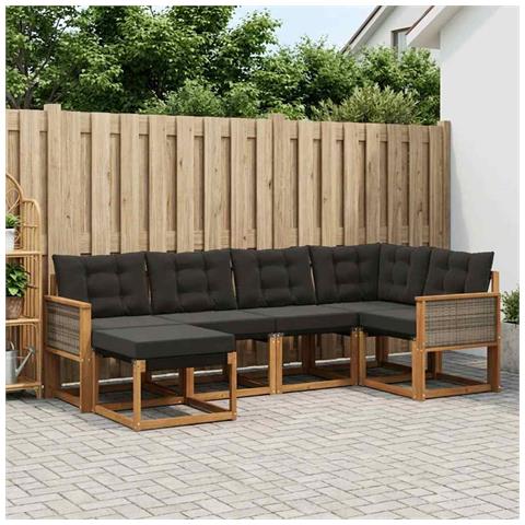 Set di divani da esterno con cuscino 6 pcs Naturale e Nero - Foto 2