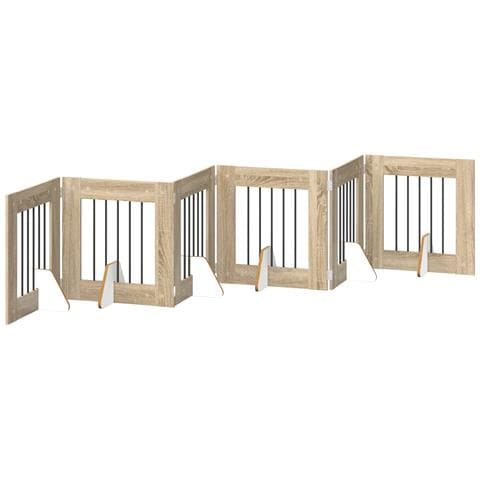 Cancello per cani pieghevole con supporti 6 pcs Rovere Sonoma - Foto 1