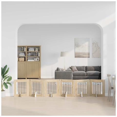 Cancello per cani pieghevole con supporti 6 pcs Rovere Sonoma - Foto 2