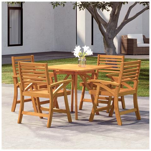 Set da Pranzo per Giardino 5 pz in Legno Massello di Acacia - Foto 2