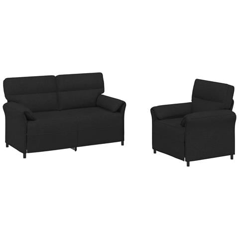 Set di divani 2 pz Nero Tessuto - Foto 1