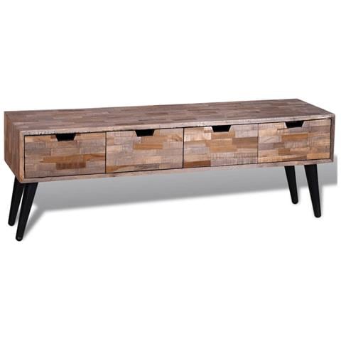 Armadietto Consolle Tv Con 4 Cassetti In Legno Anticato Di Teak - Foto 1