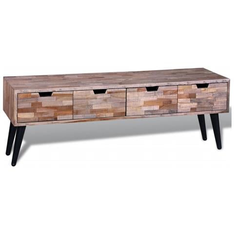 Armadietto Consolle Tv Con 4 Cassetti In Legno Anticato Di Teak - Foto 9