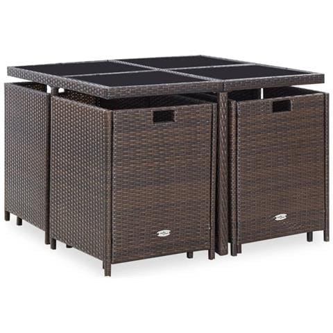 Set Da Pranzo Esterno 21 Pezzi In Polyrattan Marrone - Foto 2