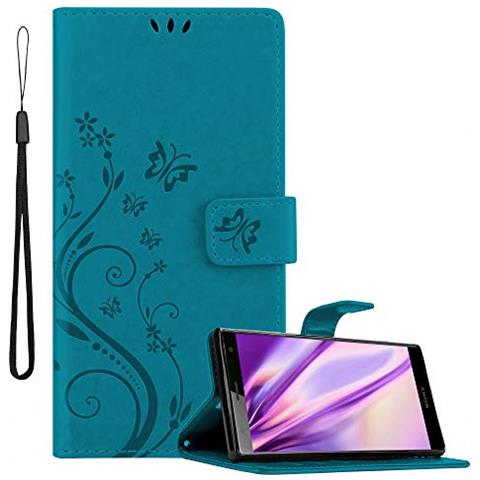 Custodia Compatibile Con Sony Xperia Xz2 In Blu Fiore - Coperchio Protettivo In Design Floreale Con Chiusura Magnetica, Funzione Stand E Slot Per Carte - Foto 1
