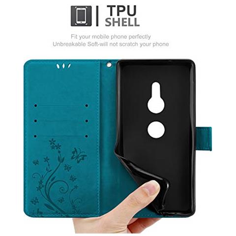 Custodia Compatibile Con Sony Xperia Xz2 In Blu Fiore - Coperchio Protettivo In Design Floreale Con Chiusura Magnetica, Funzione Stand E Slot Per Carte - Foto 2