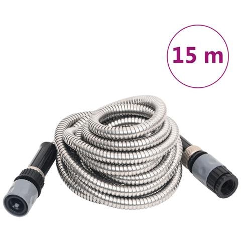Tubo Da Giardino Con Ugello Spray Argento 0,6"" 15 M In Acciaio - Foto 1