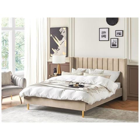 Letto Matrimoniale Velluto Beige 160 X 200 Cm Villette - Foto 2