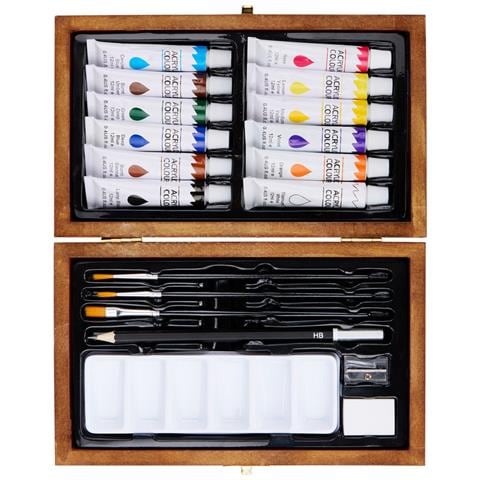 Valigetta Acrilica Con 12 Tubi Pittura Acrilico E Pennelli Set Pittore In Legno - Foto 5