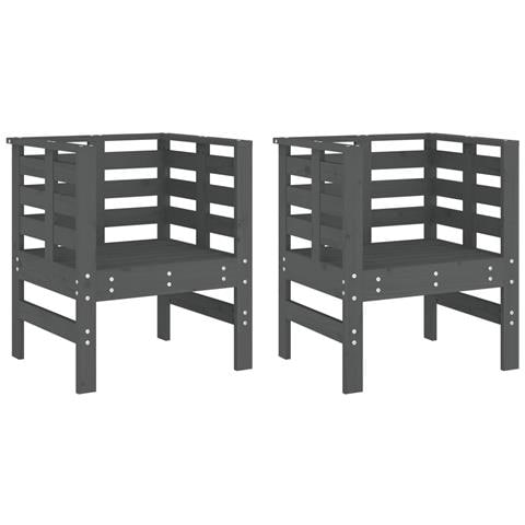 Sedie Da Giardino 2pz Grigie 61,5x53x71cm Legno Massello Pino - Foto 2