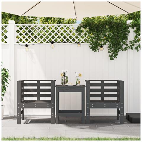 Sedie Da Giardino 2pz Grigie 61,5x53x71cm Legno Massello Pino - Foto 3