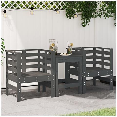 Sedie Da Giardino 2pz Grigie 61,5x53x71cm Legno Massello Pino - Foto 1