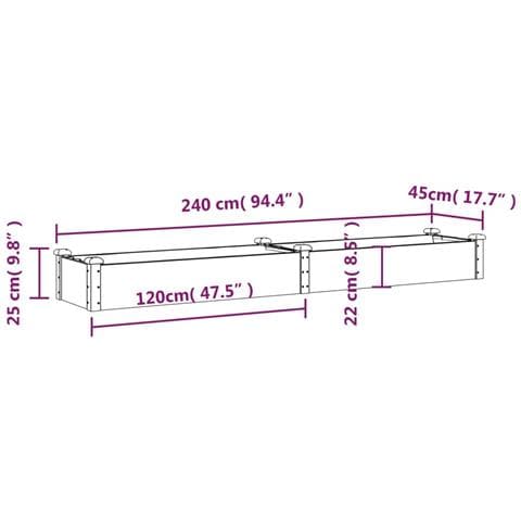 Fioriera Rialzata Da Giardino Fodera 240x45x25cm Massello Abete - Foto 7