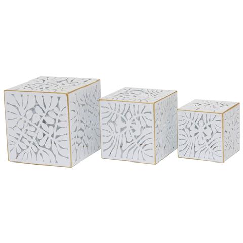 Set Di Vasi Da Fiori Dkd Home Decor Fogli Dorato Metallo 15 X 15 X 15 Cm Bianco Tropicale Foglia Della Pianta - Foto 1