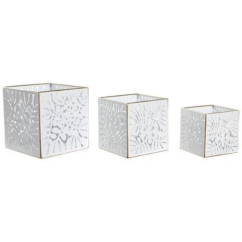 Set Di Vasi Da Fiori Dkd Home Decor Fogli Dorato Metallo 15 X 15 X 15 Cm Bianco Tropicale Foglia Della Pianta - Foto 2