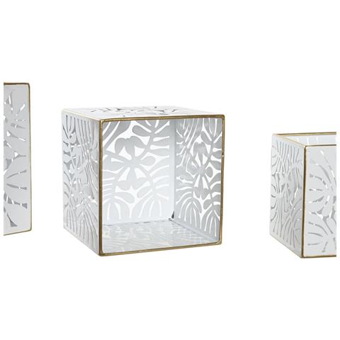 Set Di Vasi Da Fiori Dkd Home Decor Fogli Dorato Metallo 15 X 15 X 15 Cm Bianco Tropicale Foglia Della Pianta - Foto 3