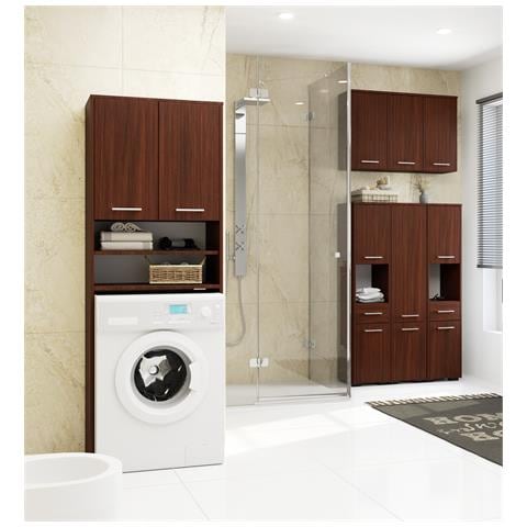 Mobile Alto, Collona da Bagno FIN per Lavatrice, 2 ante, 64x30x180 cm, Colore Weng? - Foto 6