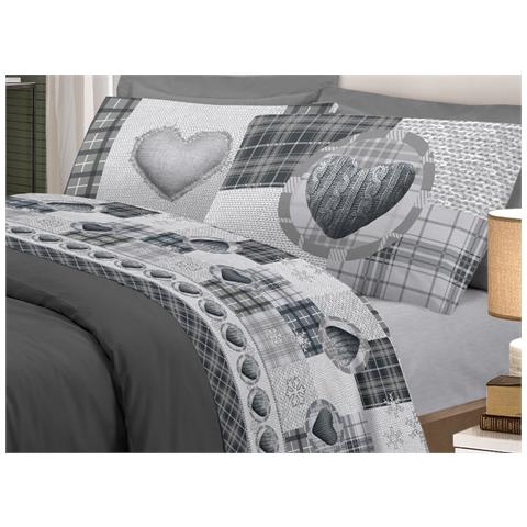 Completo Lenzuola Linea Pensieri Delicati 100% Cotone Disegno Love Mountain Singolo Grigio - Foto 1
