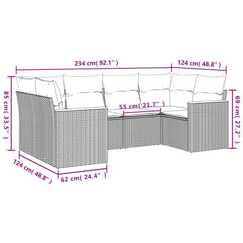 Set Divano Da Giardino 6 Pz Con Cuscini Nero In Polyrattan - Foto 2