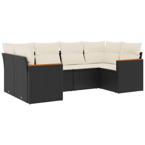Set Divano Da Giardino 6 Pz Con Cuscini Nero In Polyrattan - Foto 1