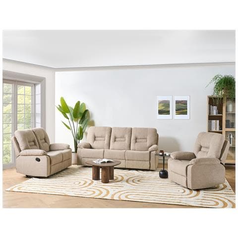 Set Da Salotto Reclinabile Manualmente Tessuto Beige Bergen - Foto 1