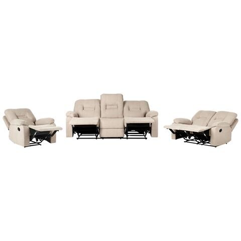 Set Da Salotto Reclinabile Manualmente Tessuto Beige Bergen - Foto 3