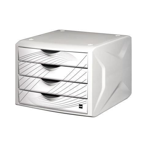 Cassettiera Chameleon, Cassetti 4, Decoro Queen Bianco In Polipropilene Infrangibile, Colore Alloggiamento: Bianco - Foto 1