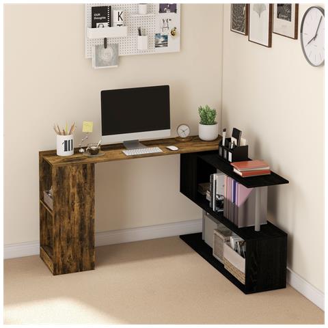 Scrivania Angolare Salvaspazio con Ripiano a S, in Legno, 140x120x78 cm, color Marrone e Nero - Foto 6