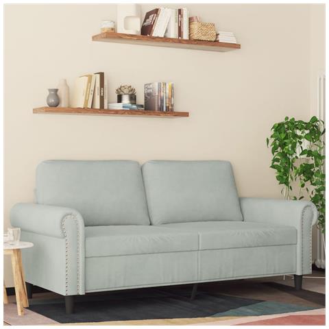 Divano A 2 Posti Grigio Chiaro 140 Cm In Velluto - Foto 1
