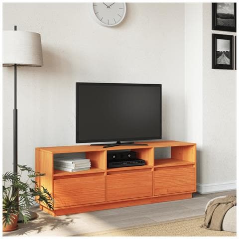 Mobile Tv Marrone Cera 140x37x50 Cm Legno Massello Di Pino - Foto 3