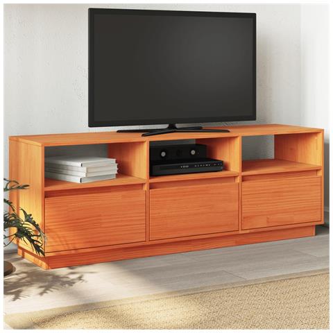 Mobile Tv Marrone Cera 140x37x50 Cm Legno Massello Di Pino - Foto 1