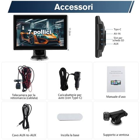 Carplay Auto, 7 Pollici Wireless Car Play Android Auto Con Telecamera Per La Retromarcia - Foto 2